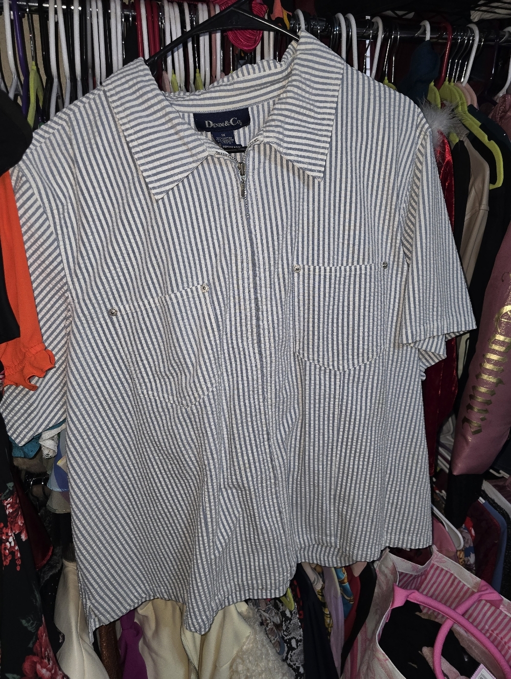 NWOT DENIM&CO STRIPED ZIPPER FRONT TOP 1X